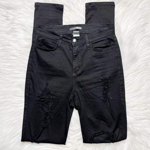 Fashion Nova High Rise Distressed Skinny Jeans Black Size 26 - Picture 2 of 5